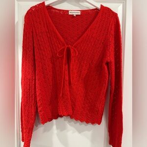 Willow & Wind Red Tie Front Pointelle Cardi Coquette Spring Fairy Cottage Large